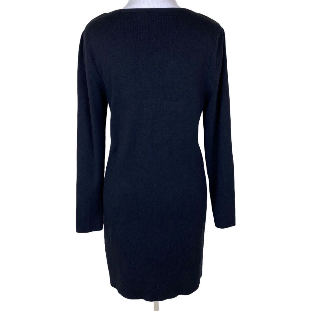 INC International Concepts Black Tunic Sweater Large V-Neck Long Sleeve No Belt - Picture 2 of 11